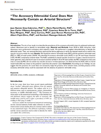 The Accessory Ethmoidal Canal Does Not Necessarily Contain an Arterial Structure