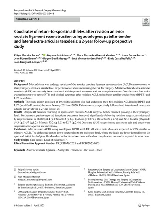 Good rates of return‑to‑sport in athletes after revision anterior cruciate ligament reconstruction using autologous patellar tendon and lateral extra‑articular tenodesis