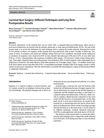 Lacrimal duct Surgery: Different Techniques and Long-Term Postoperative Results
