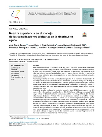 Nuestra experiencia en el manejo de las complicaciones orbitarias en la rinosinusitis aguda