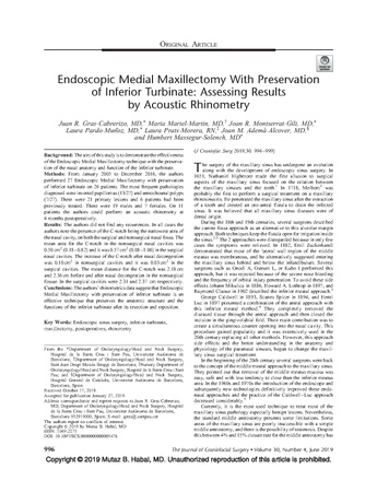 Endoscopic Medial Maxillectomy With Preservation of Inferior Turbinate: Assessing Results by Acoustic Rhinometry