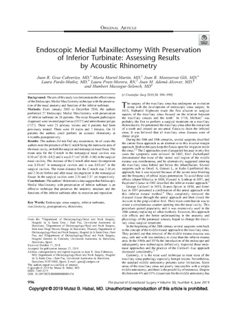 Endoscopic Medial Maxillectomy With Preservation of Inferior Turbinate: Assessing Results by Acoustic Rhinometry