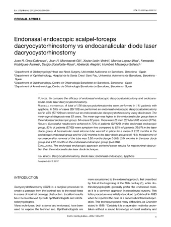 Endonasal endoscopic scalpel-forceps dacryocystorhinostomy vs endocanalicular diode laser dacryocystorhinostomy