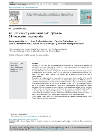 Análisis clínico y resultados quirúrgicos en 58 mucoceles nasosinusales